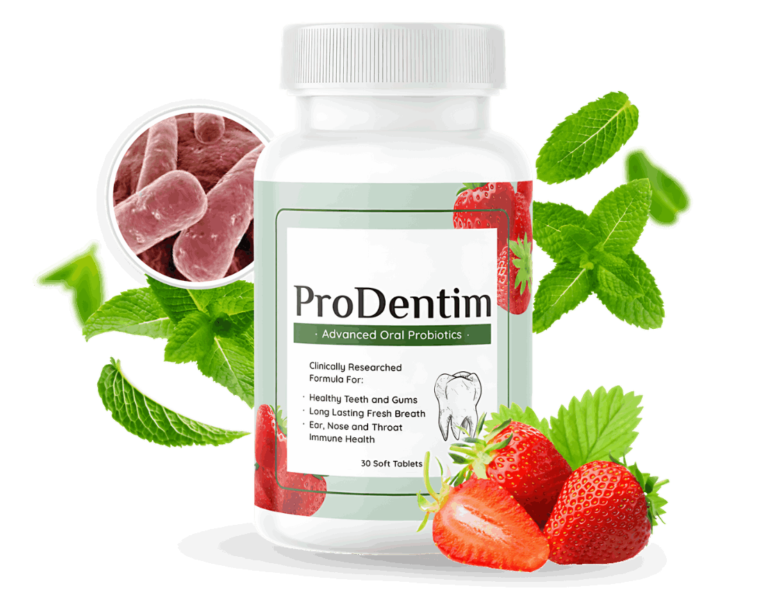 ProDentim oral probiotic supplement bottle for gum health and fresh breath